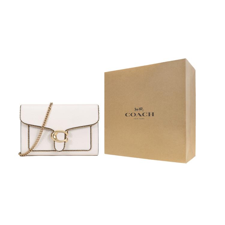 New COACH Tabby Pebbled Leather Chain Bag, Handheld Shoulder Bag Trumpets Women's Chalk White 7110-B4HA