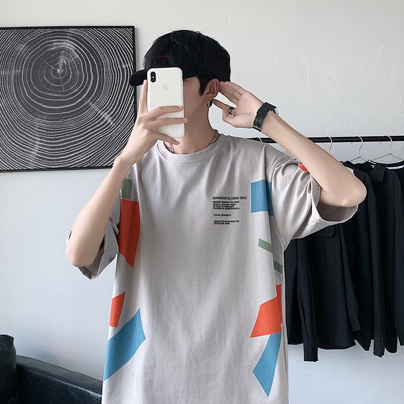 Hong Kong Style Men's Loose Short-Sleeved Harajuku Print T-shirt – Trendy, Versatile Casual Wear