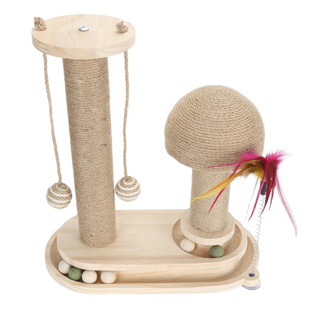 Cat Scratching Post 2 Layer Ball Track Interactive Tall Kitten Scratcher with Teasing Wand for Indoor Cats Oval