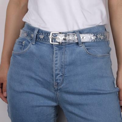 Transparent Lasergürtel für Damen, Jelly-Gürtel Plastikgürtel, Candy AB Farbe Geprägte Schmetterlingsdekoration PVC Dünner Gürtel