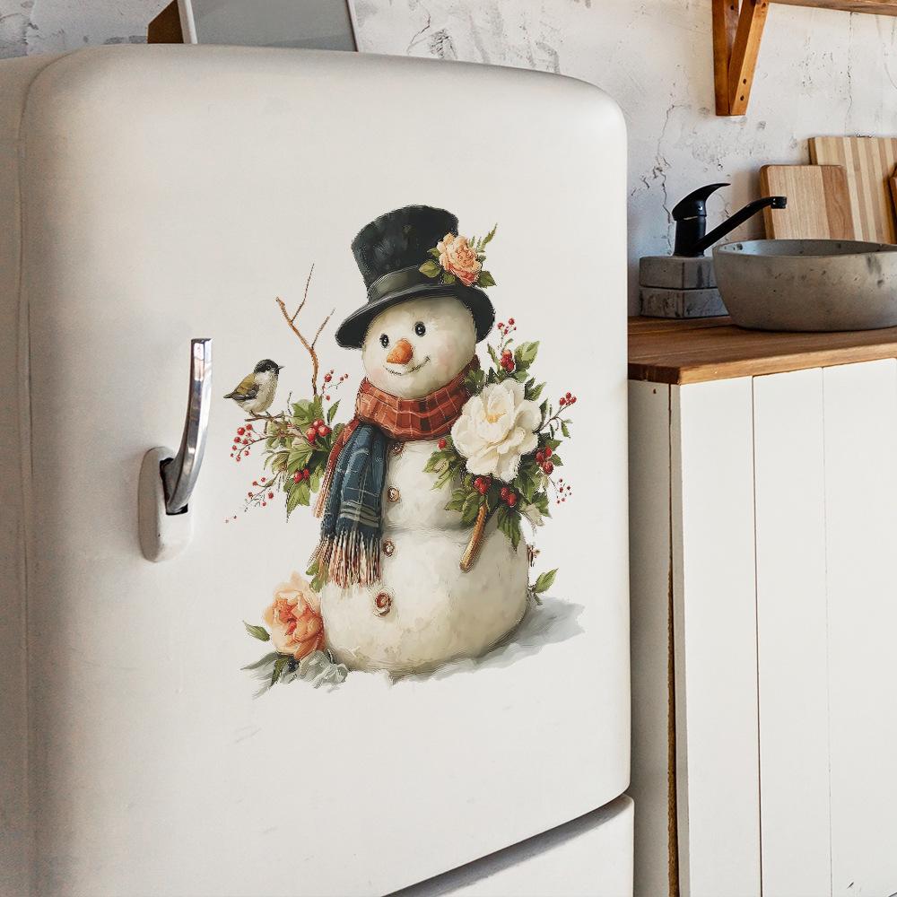 Bemalter Weihnachts-Schneemann Blumen Früchte Vögel Festliche Heimdekoration Wandaufkleber