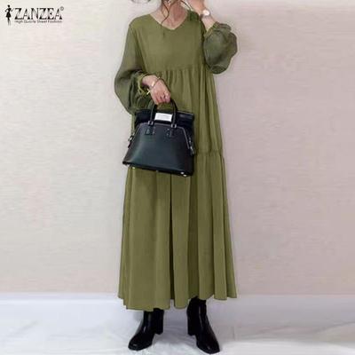 Women Casual V-Neck Loose Long Sleeve Dress