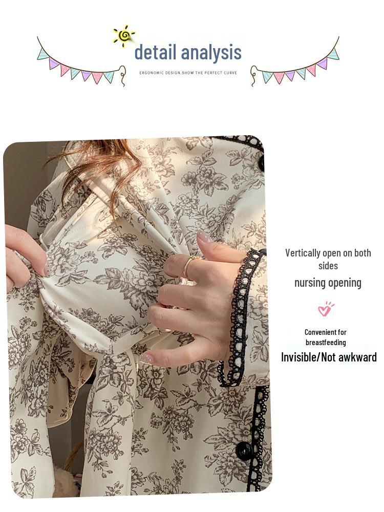 Maternity Pajamas with Built-In Pads for Summer, Postpartum Recovery, Breastfeeding, and Confinement, Suitable for Spring and Autumn.