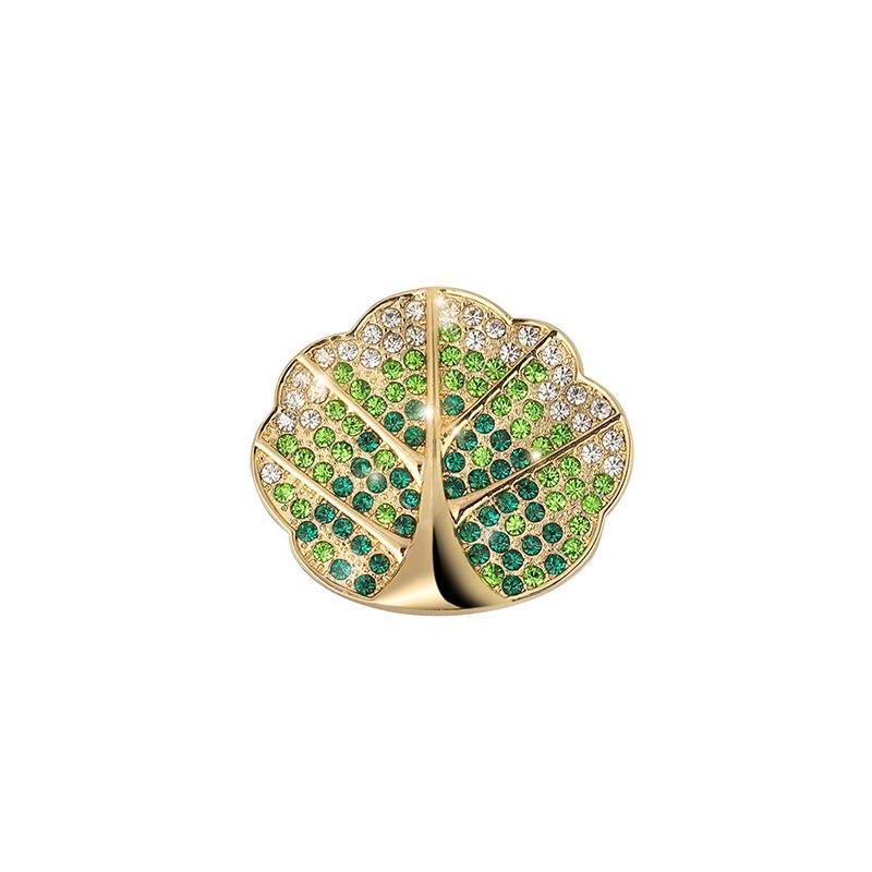 Wish Lotus Leaf Rhinestone Brooch Pin - Green Leaf Design