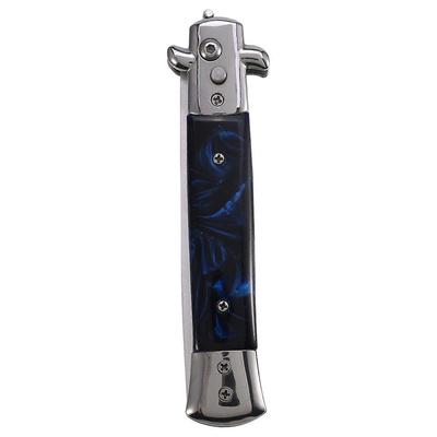 Skládací nůž s pružinovým mechanismem Switchblade, kapesní hřeben na stisknutí tlačítka, modrý vlasový olej