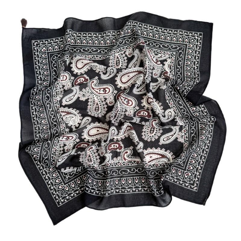 Vintage Cashew Printed Tassel Small Square Scarf For Women Elegant Decorative Neckwear