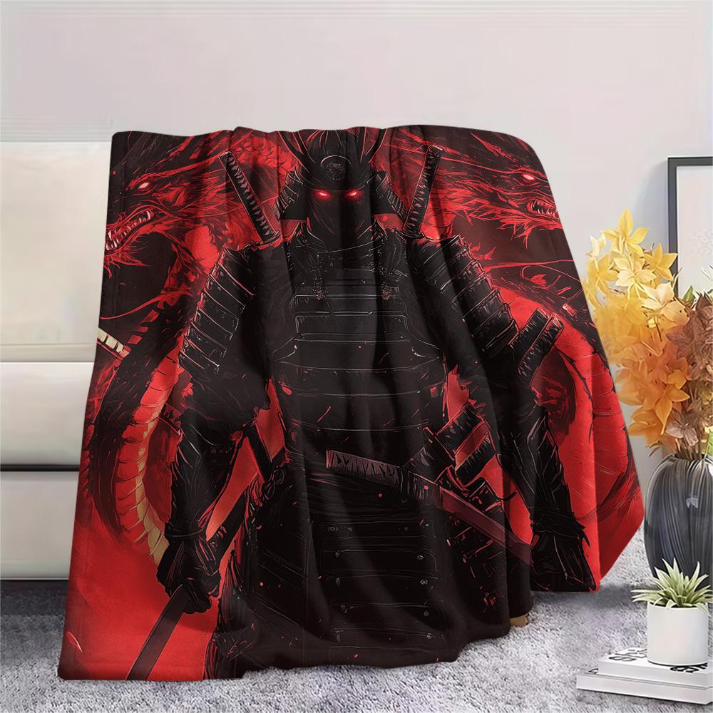 Japanese Warriors  Print Flannel Blanket, High quality Comfortable for All Seasons, Home Decor, Warmth and Comfort