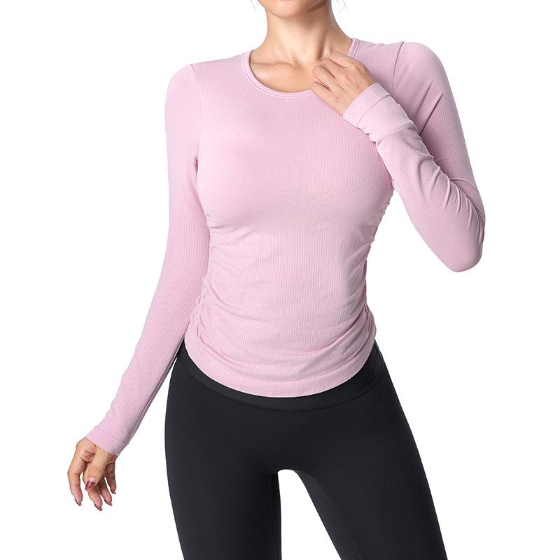 

Женский спортивный топ с длинными рукавами облегающего кроя и нагрудными вкладышами для йоги, танцев и бега Large фиолетовый/розовый