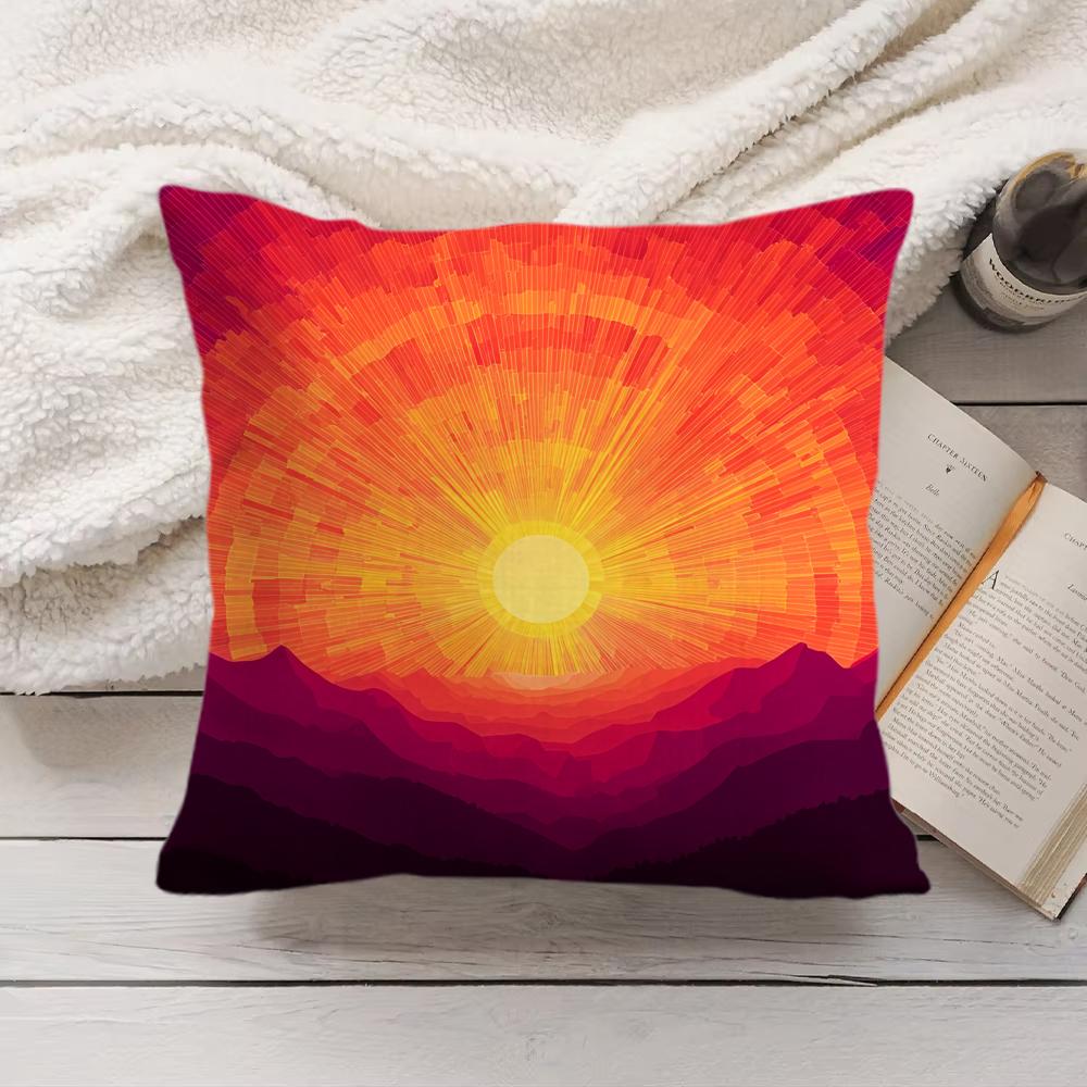 Sunset Gradient Pattern Cushion Cover Soft Short Plush Pillow Cover Smooth Cozy Texture Aesthetic Cushion Case Home Decor