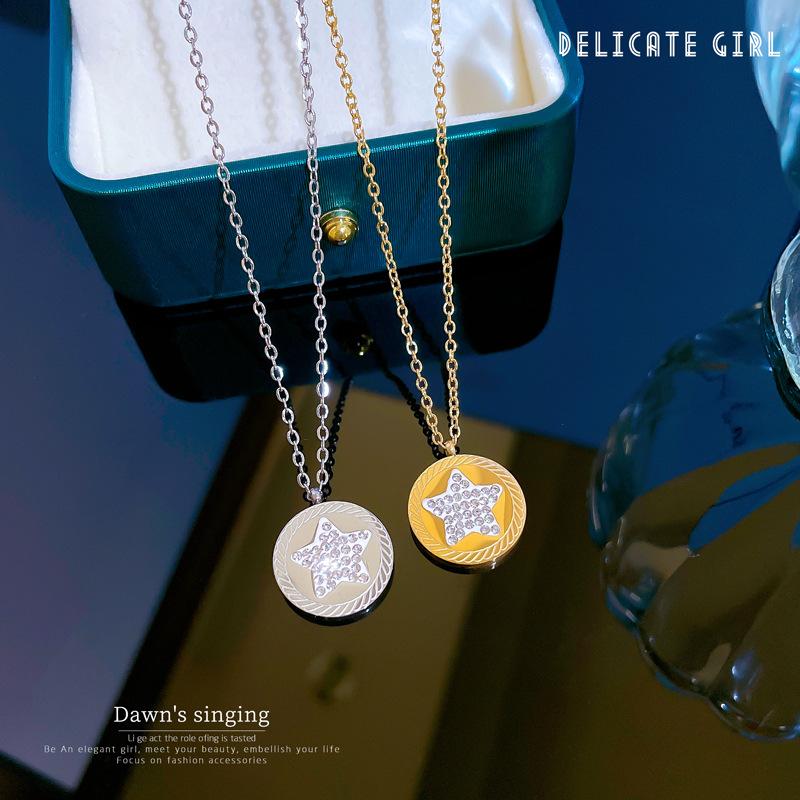 Light Luxury Pentagram Minimalist Wind Furnace Real Gold Necklace Female Collarbone Chain Accessories