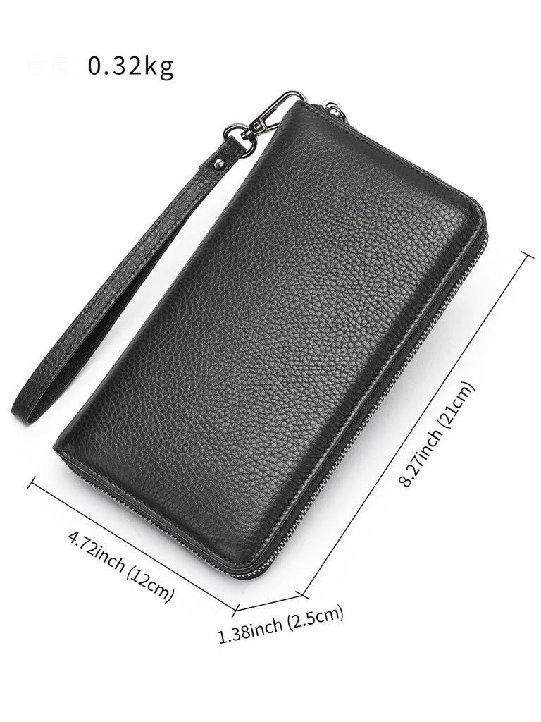 Men's First Layer Cowhide Clutch Bag Men's Leather Long Wallet Multi-functional Causal Fashion Clutch Bag Long Purse with Strap
