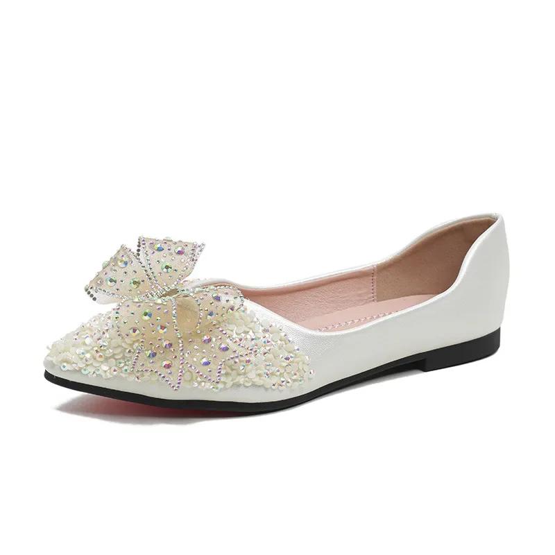 

Женские туфли на плоской подошве 2024 года, новые туфли на плоской подошве с острым носком, стразами и пайетками, свадебные туфли с бабочкой, женские туфли Zapatos Mujer 36 абрикосовый