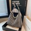 Stylish Korean Striped Large Tote Bag Versatile Retro Canvas Shoulder Bag For Daily Use
