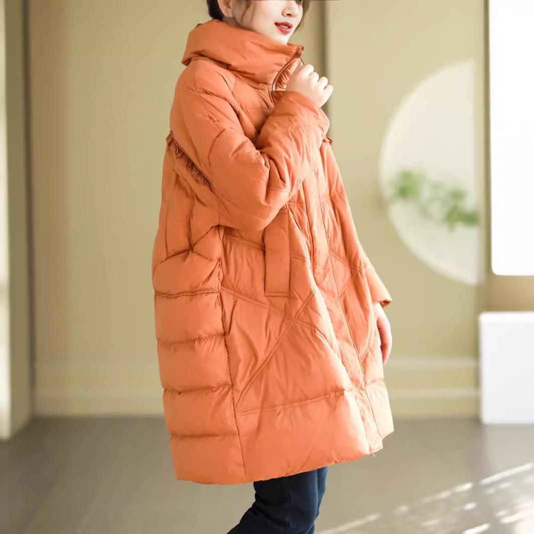 

2024 Осень и зима Новый белый утиный пух однотонный цвет грибковая кромка декоративный воротник стойка средняя и длинная свободная утолщенная женская куртка L