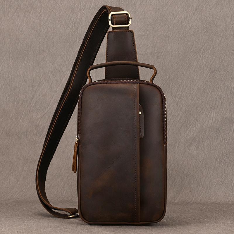 

Luxury Male Chest Bags Genuine Leather Crossbody Bag Men Sling Chest Pack for Men Chest Bag Leather casual men one shoulder bag