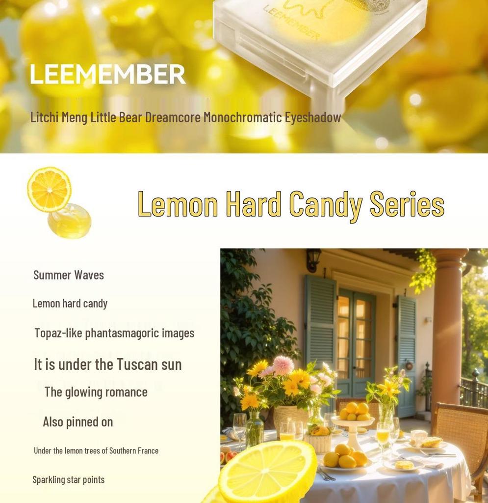 Lychee Meng Bear Dreamcore Lemon Hard Candy Shimmer Eyeshadow and Multi-Use Highlighter.
