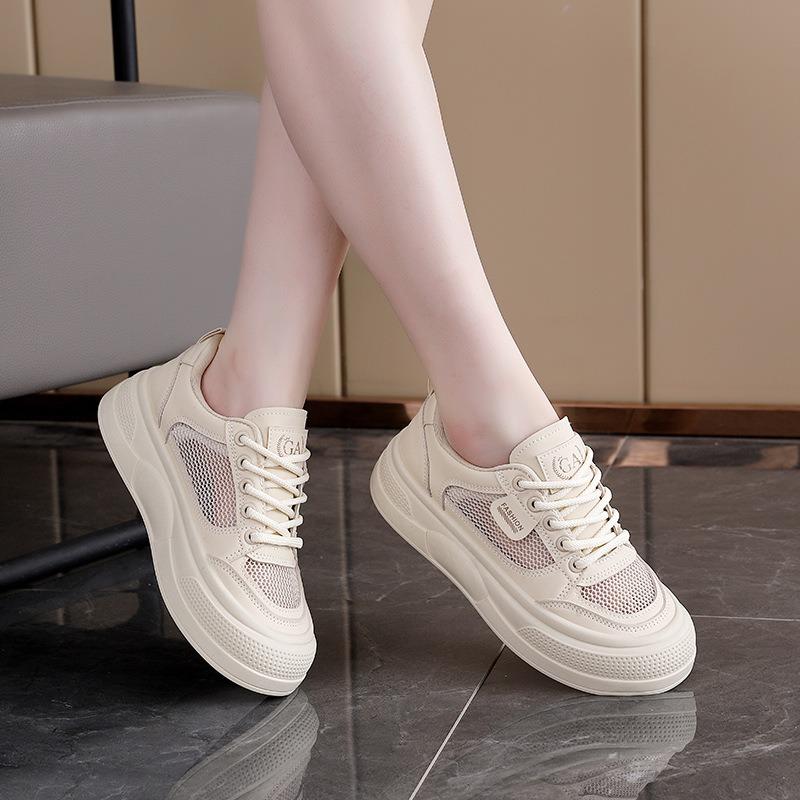 Fashion Zapatos De Mujer New Women Flat Sneakers Summer Mesh Breathable Rubber Surface Leisure Shoes Women Lace-up Vulcanized Shoes 2025