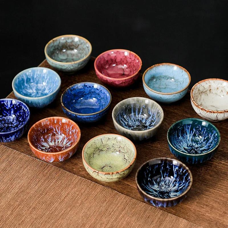 1pc Kiln Change China Ceramic Tea Cup Temmoku Glaze Porcelain Kung Fu Cups Set Pottery Jianzhan Drinkware Tableware Wholesale