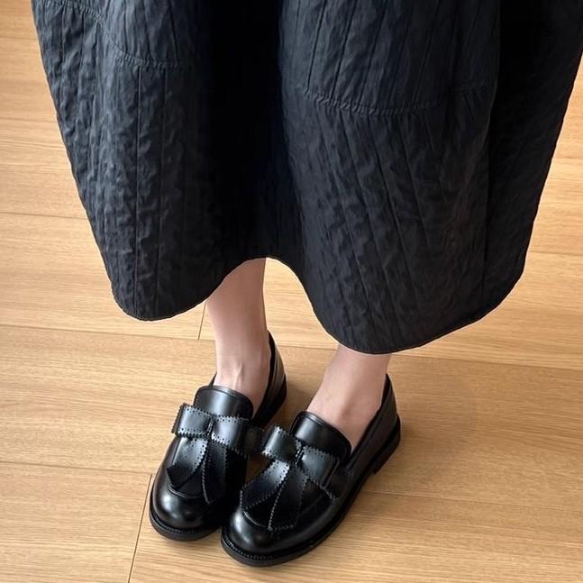 [Ushilai] British style thick heel temperament loafers women's 2025 spring new bow casual one pedal
