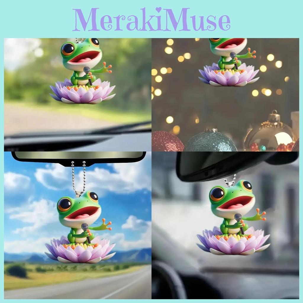 Cute Cartoon Acrylic Frog Flower Holding Car Hanging Ornament Perfect For Auto Decor