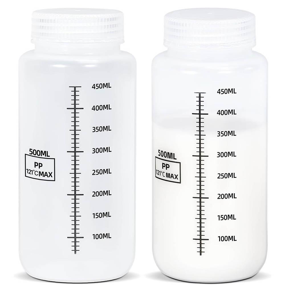 Set of 2 Wide Mouth Plastic Bottles with Lids PP Containers Jars 250ml 500ml 1000ml for Water Juice Liquid Storage Bottle