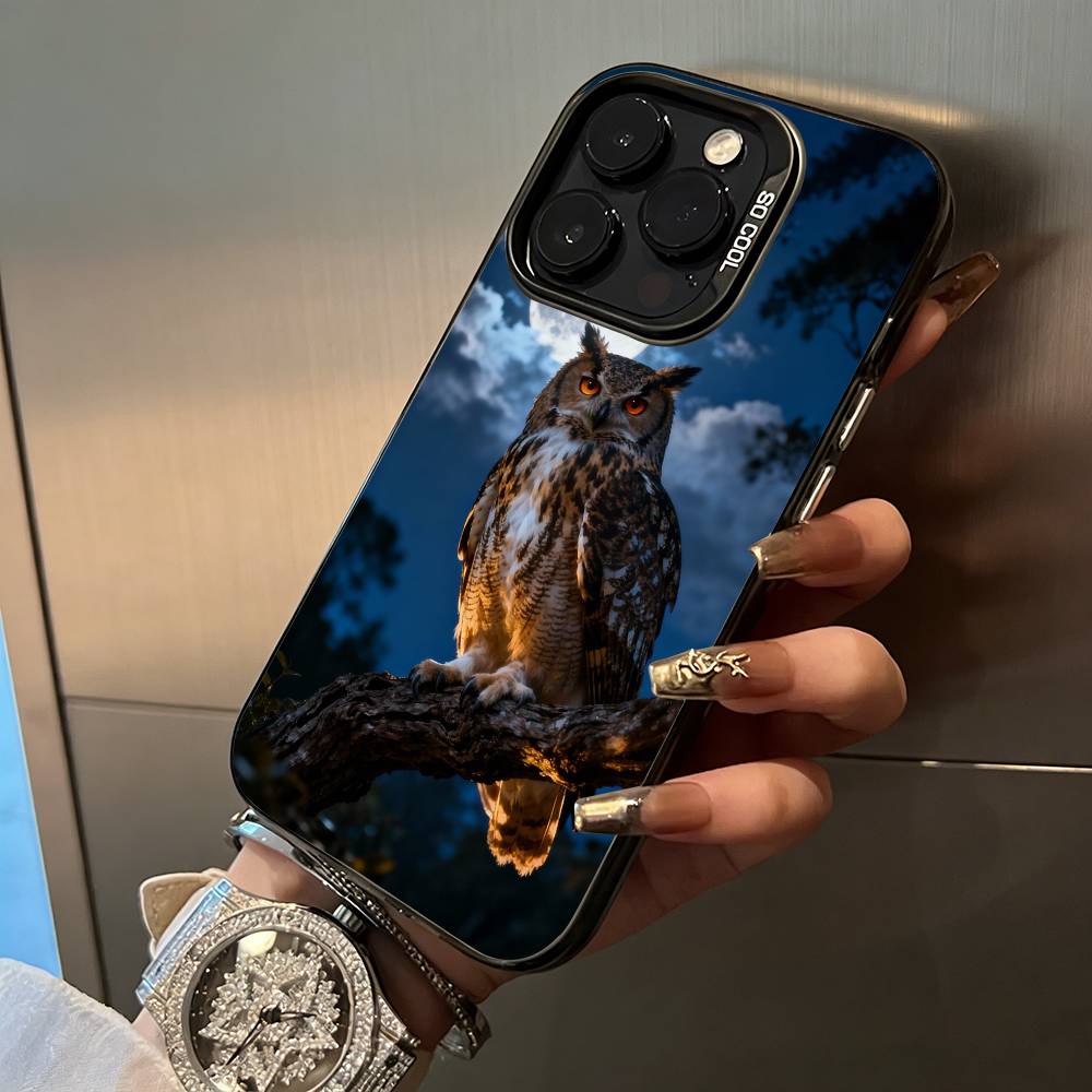 Cute owl pattern For iPhone 17 16 15 14 13 12 11 Pro Max XS 17 Air Silicone Colored Silver Bumper Cover