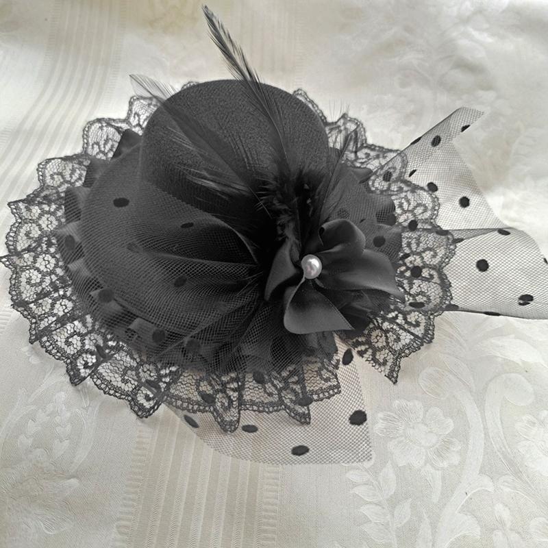 

1Pc Flower Feather Headwear Hair Accessories Pearl Beaded Decor Girl Children s Fascinator Hat Hair Clips чёрный