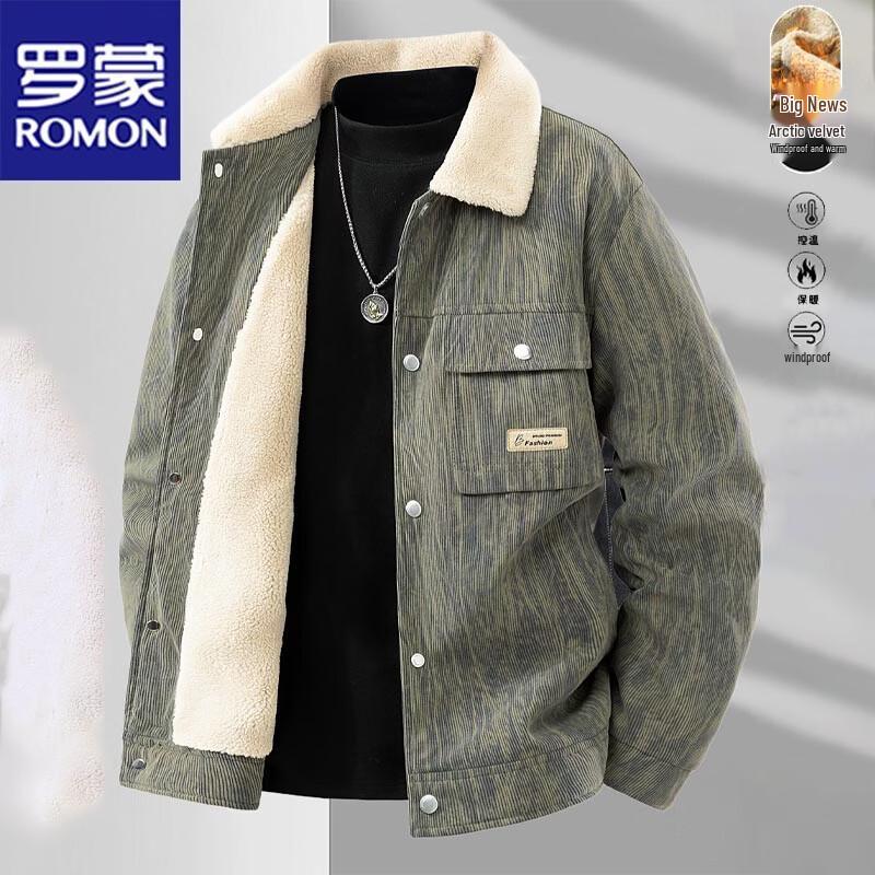 ROMON Men's Thickened Fleece-Lined Lamb Wool Jacket