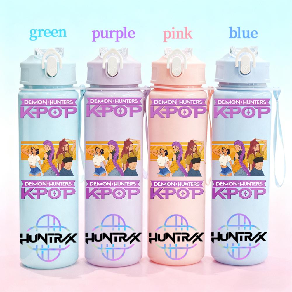 750ml KPop Demon Hunters Gradient Straw Water Bottle Portable High-Capacity Cup Easy-clean Reusable designed for Office School Outdoor