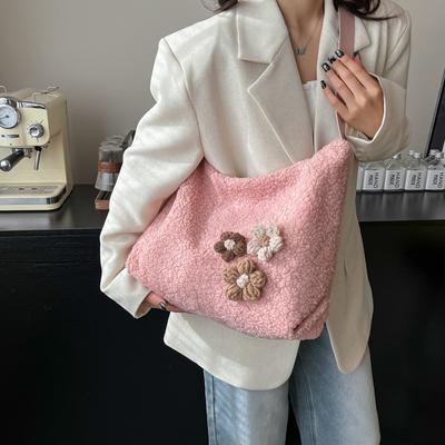 2025 Autumn and Winter New Large-capacity Woolen Messenger Bag Women's Versatile Japanese Solid Color Shoulder Bag Niche Tote Bag