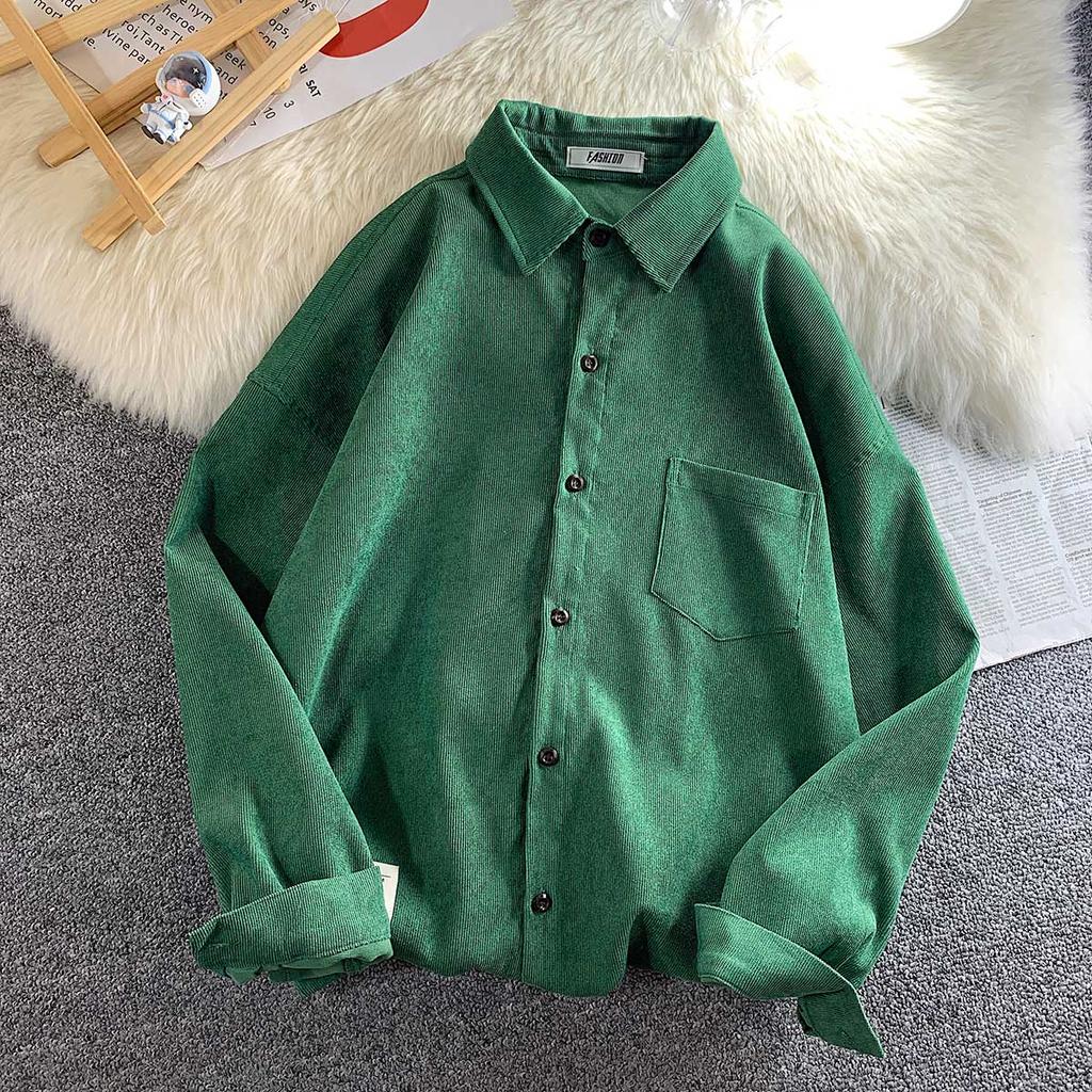 Spring Autumn Corduroy Long Sleeve Men's Shirts Streetwear Solid Color Oversize Harajuku Man Shirt