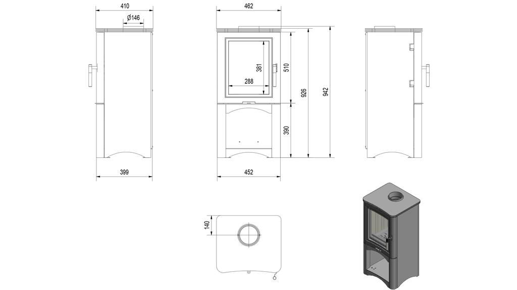 Wood Burning Steel Stove KRATKI K5 Ø 150 7 kW
