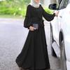 Muslim New Women's Solid Color Fashion Casual Long Sleeve Ruffle Dresses