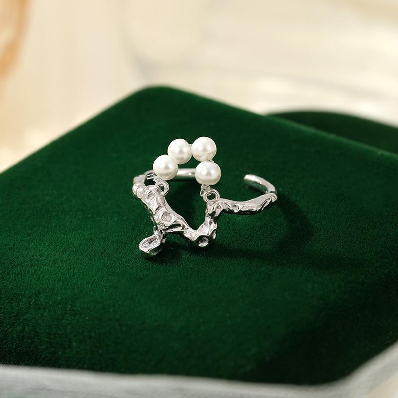 Banyan Tree S925 Silver Teardrop Pearl Ring - Irregular Retro Design, Unique Open Fit for Women