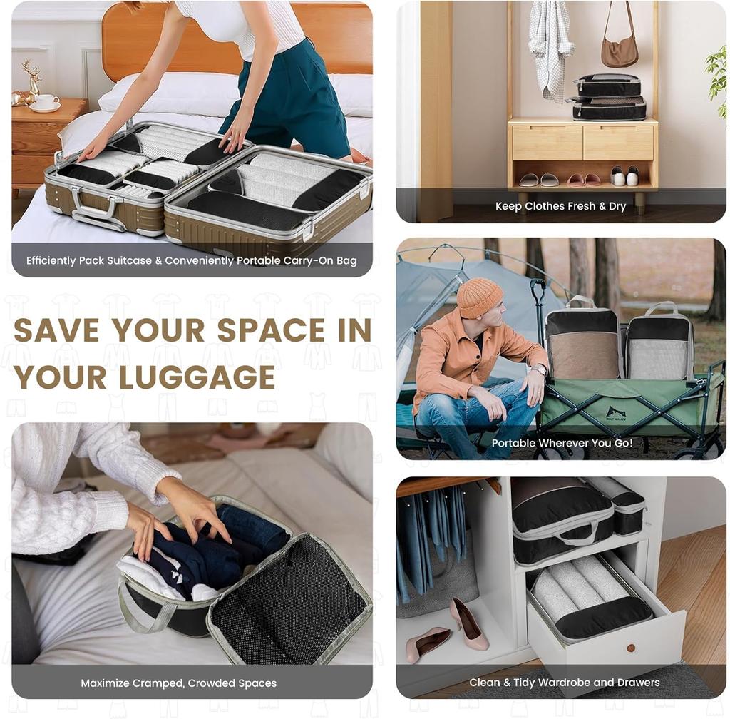 6PCS Travel Compressed Packing Cubes Travel  Storage Organizer Set with Shoe Bag Mesh Visual Luggage Portable Lightweight Suitcase Bag
