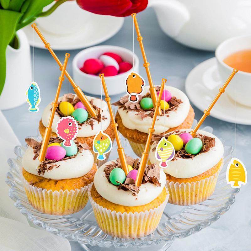 1/3/5Pcs Mini Small Plastic Fishing Rod Cupcake Toppers Birthday Party Favors Snack Cake Decorations Cocktail Picks Fruit Forks