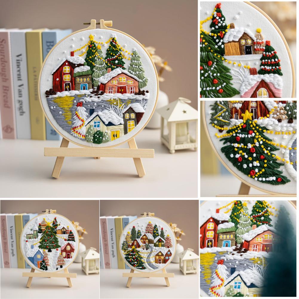 Christmas Cross Stitch Embroidery Kit Material Pack W/ Needle Thread Instructions DIY Xmas Series Craft Needlework for Beginner