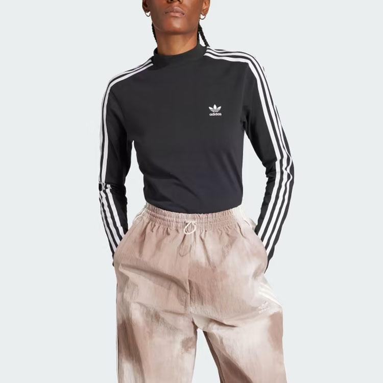 Women's Adidas Originals 3-Stripes T-Shirts Women's Black Half-Turtleneck Moderate Nipped-in Waist