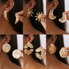 Design Sense Metal Pleated Leaf Stud Earrings Sweet Cool Geometric Smooth Round Earrings