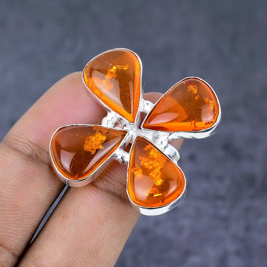 Baltic Amber Gemstone 925 Sterling Silver Jewelry Ring Size Adjustable