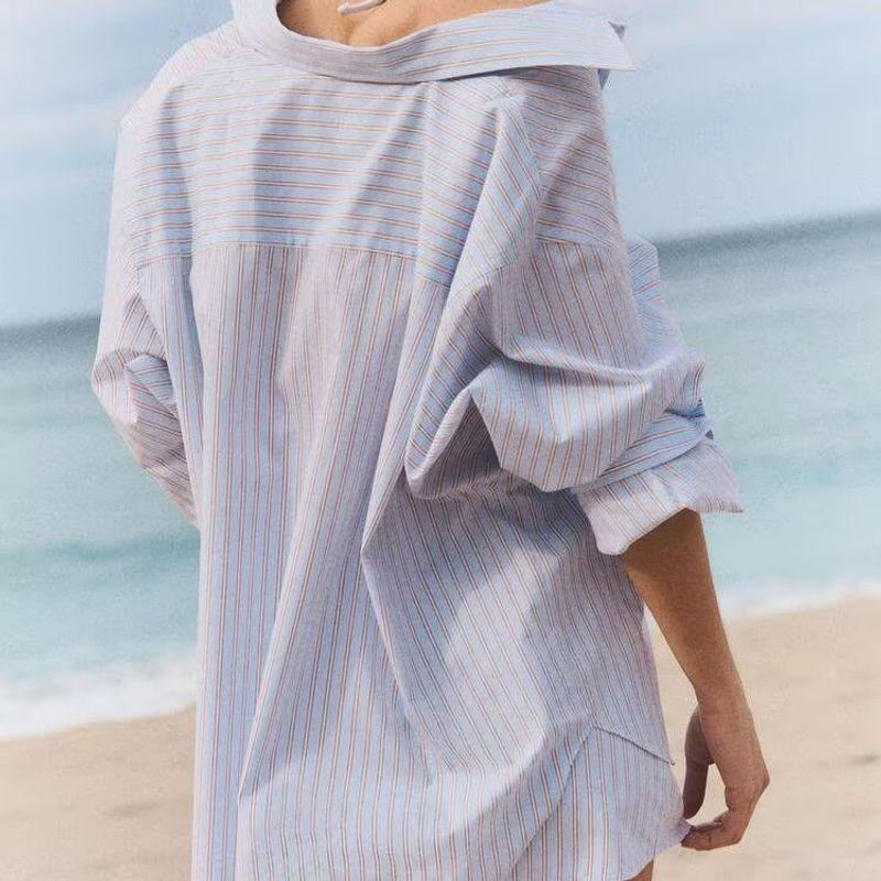 Za Autumn/Winter New Arrivals Women's Clothing Zr European and American Style Fashionable Versatile Loose Batwing Sleeve Striped Shirt 2020458