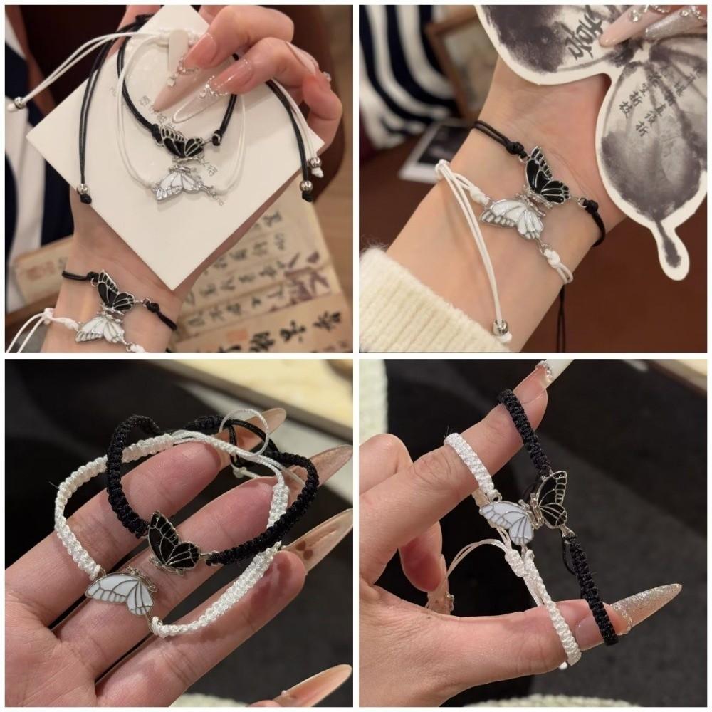 2Pcs Splicing Design Magnetic Butterfly Bracelet Rope Woven Friendship Bracelet  Gifts