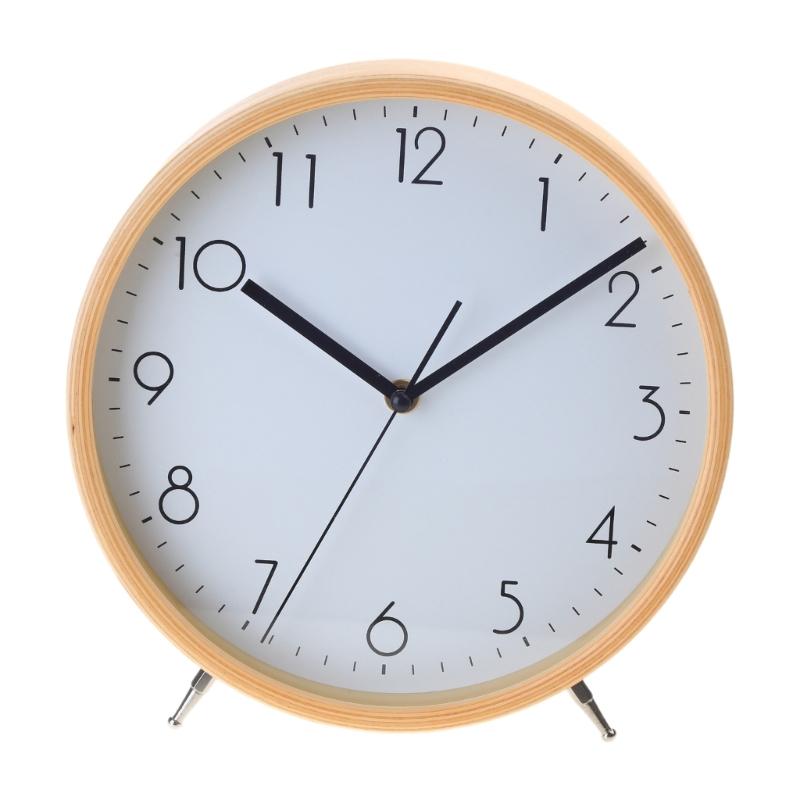 European Wooden Analog Desktops Clock Decorative Clock Easy Reads Quiet Tabletop Clock Battery Operated for Bedroom Home X3UC