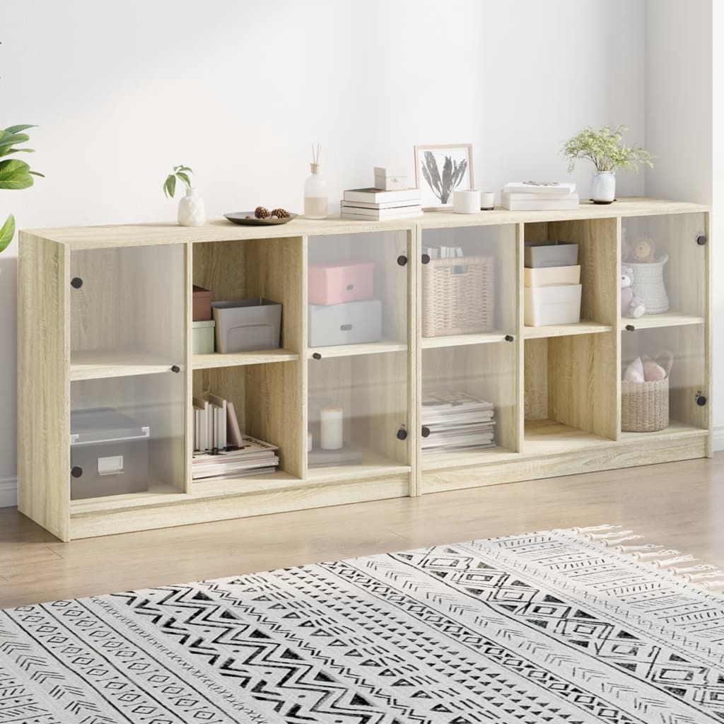 Bookshelf with Doors Sonoma Oak Finish 204 X 37 X 75 Cm Engineered Wood