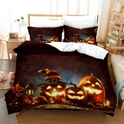 Best.Wensd Happy Halloween Western 100% Polyester Bettwäsche-Set Winter Bettbezug-Sets Reaktivdruck Kinder Erwachsenen Bettwäsche-Sets