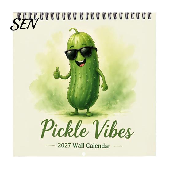 Creative Wall Art Planner Pickle Calendar 2027, Funny Pickled Cucumber Illustrations 12 Spiral Bound Monthly Month Planner, Hanging for Home,