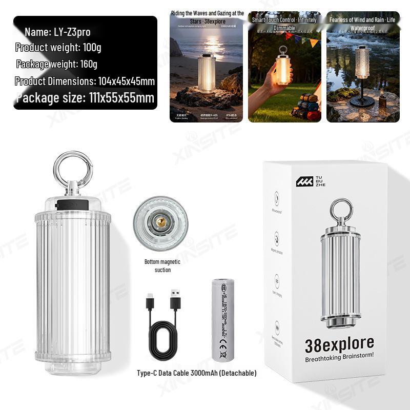 Portable 38Explore LED Camping Lamp - Rechargeable with Long Battery Life & Transparent Design