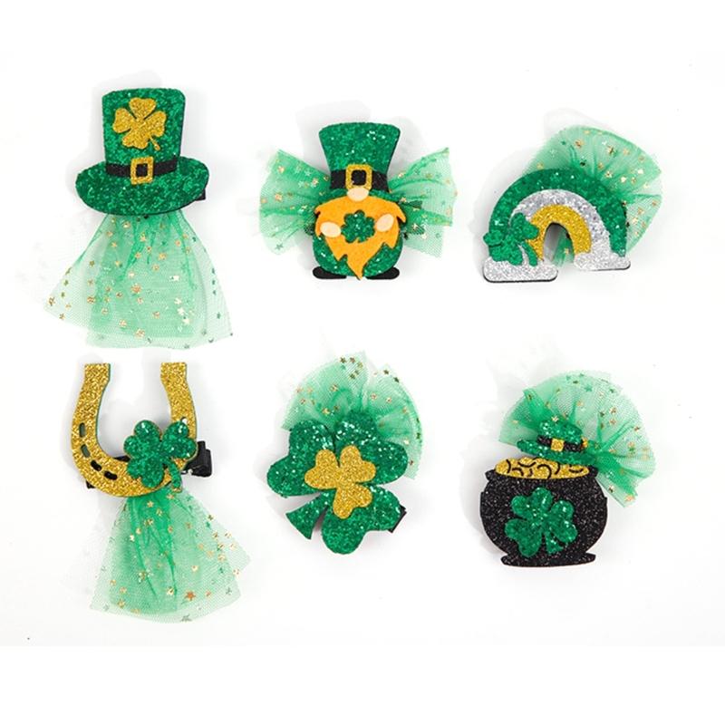 Green Clovers Hair Clip St Patricks Day Hairclip Holiday Headdress Irish National Day Celebrate Barrettes Festival Props