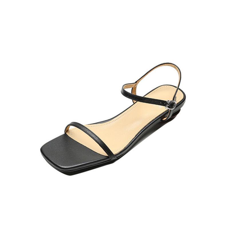 Summer women's one-word sandals Korean version comfortable beef tendon soft sole large size new flat sandals buckle back empty leather