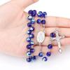 Dark Blue Glass Crystal Catholic Rosary Necklace Virgin Christ Cross Rosary Necklace